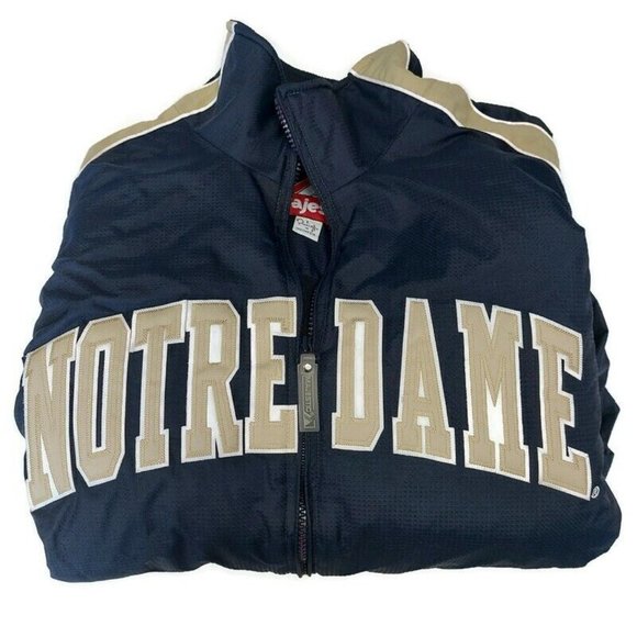 Majestic NCAA Notre Dame Fighting Irish Full Zip Jacket Mens L Coat Blue Gold - Picture 6 of 7